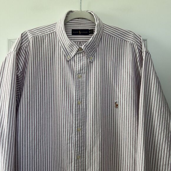 Ralph Lauren Oxford Button Up Shirt Mens Sz XLT Purple White Stripe Flesh Pony - Picture 4 of 12